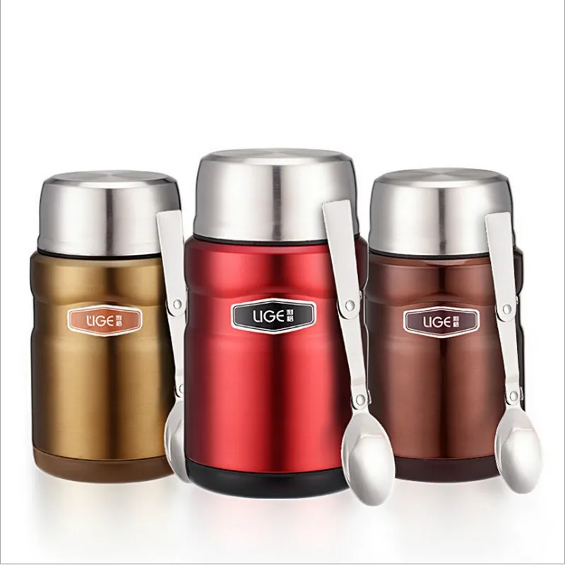 

500ml Vacuum Food Container Jar With Bag Double Stainless Steel Insulated Hot Food Thermo Lunch Box with folding spoon with bag