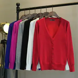 Для женщин однобортный Кардиган вязаный свитер пальто 2016 г. Весна с длинным рукавом крючком Женский Повседневное v-образным вырезом