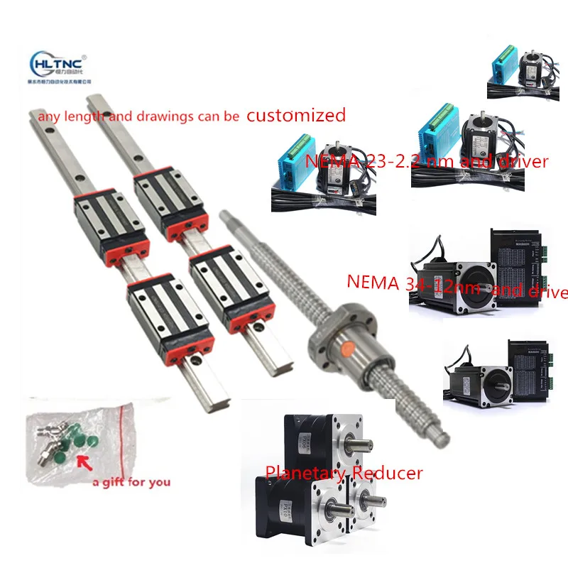 

cnc set: 10 pc HGH15 hgr20+sfu2510-3000mm+NEMA 34-12nm/nema23-2.2nm (hybrid) and driver+ Planetary Reducer 3d printer
