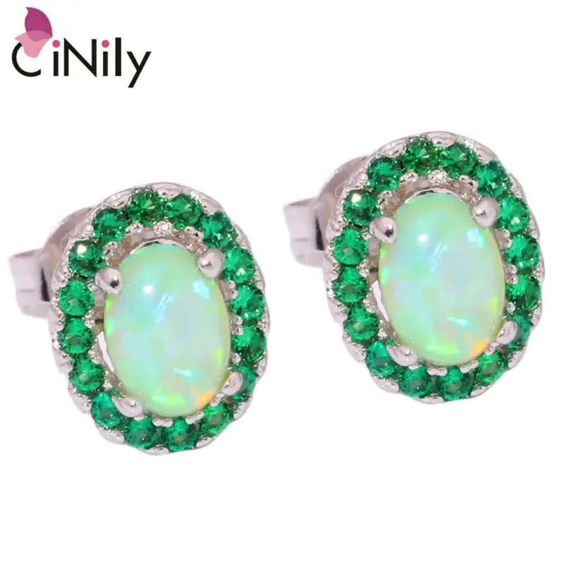 

CiNily Created Green Fire Opal Green Quartz Silver Plated Earrings Wholesale Elegant for Women Jewelry Stud Earrings 10mm OH3772