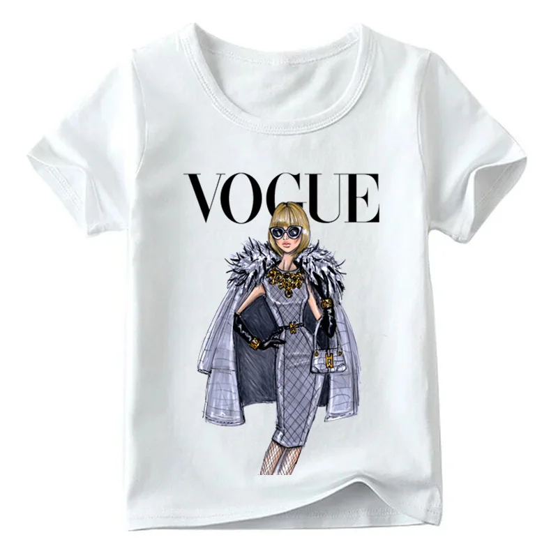 Модная детская футболка с принтом для девочек; летние топы с короткими рукавами для маленьких девочек; Отличная повседневная одежда для детей; HKP2118 - Цвет: White D