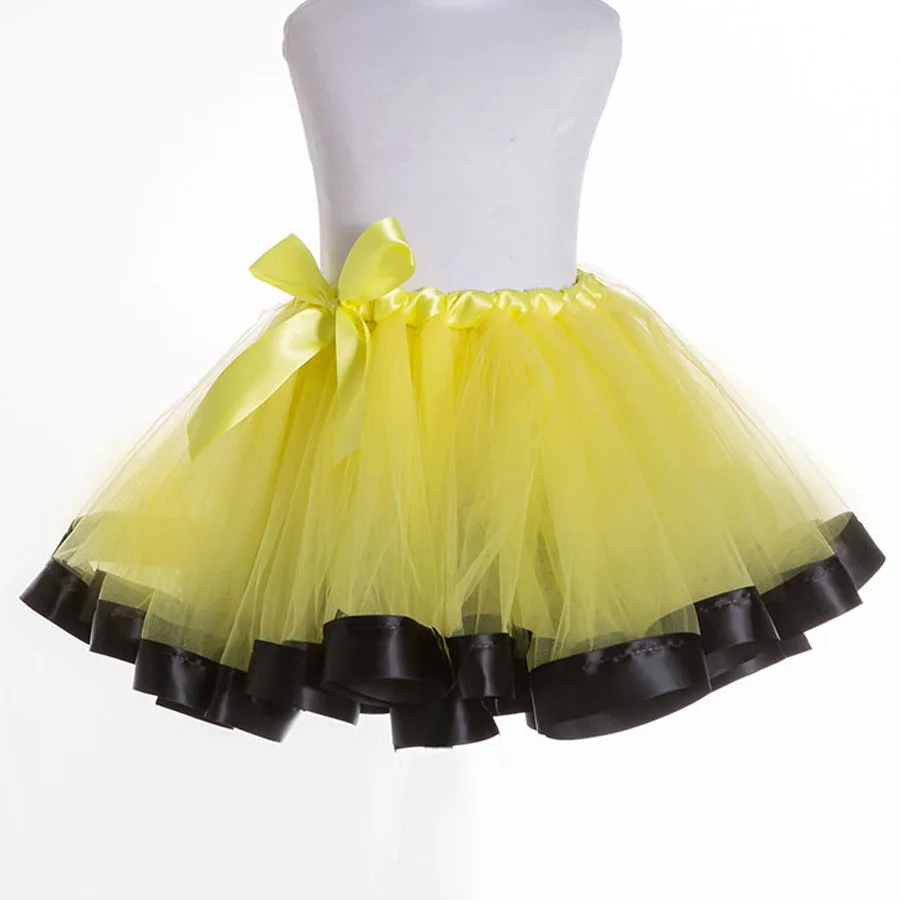 Girl's Black Ribbon Trimmed Princess Tutu Yellow Tulle Skirt Handmade