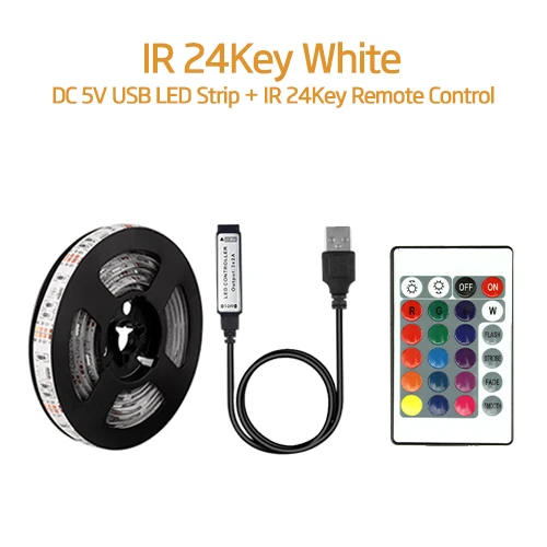 USB Светодиодная лента DC5V 5050 RGB мини 3Key 17Key RF ИК пульт дистанционного управления гибкий светильник IP65 50 см 1 м 2 м 3 м ТВ фоновый светильник ing лента - Испускаемый цвет: 24key IRremote White