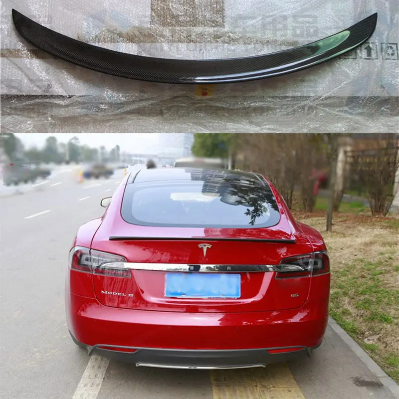 

Car Accessories Glossy black Carbon Fiber rear trunk wing Spoiler For Tesla Model S 85 P85D 2012 2013 2014 2015 2016