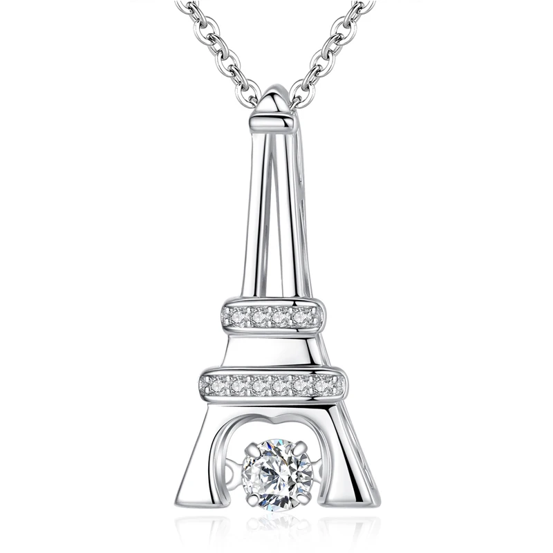 New Fashion Real 925 Sterling Silver Necklace Eiffel Tower Crystal