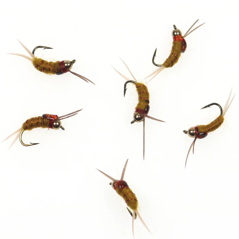 ICERIO 6 шт. инкубационные Nymph caddis mayfly nymphs рыболовные приманки для ловли нахлыстом и форели 12
