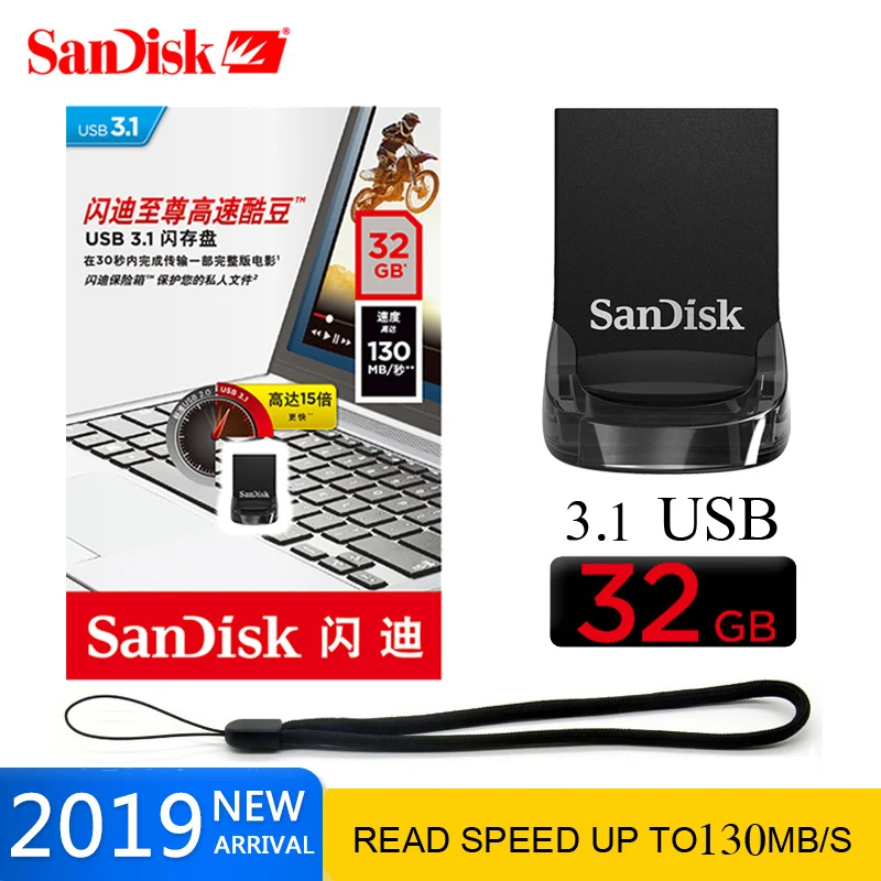 Original SanDisk Ultra Fit USB Flash Drive 32gb CZ430 16GB 128gb mini Pen 3.1 Up to 130MB/S pendrive 3.0 | Компьютеры и офис