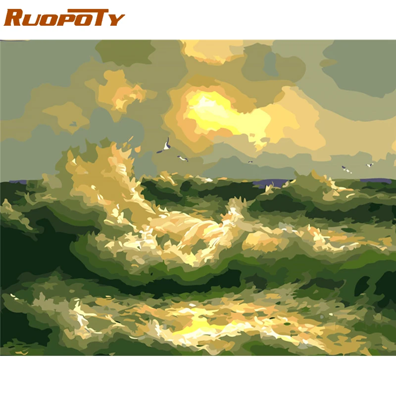 

RUOPOTY Frame Wave DIY Painting By Numbers Abstract Modern Wall Art Picture Landscape Unique Gift For Home Decor Artwork 40x50cm
