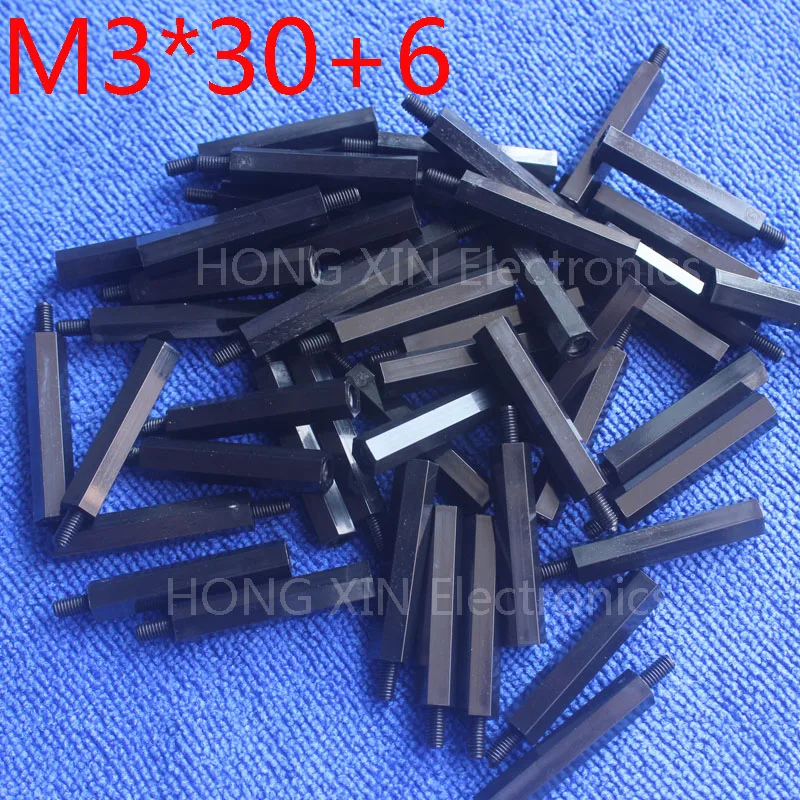

M3*30+6 Black Nylon Standoff Spacer Standard M3 Male-Female 30mm Standoff Kit Repair Set High Quality 100pcs
