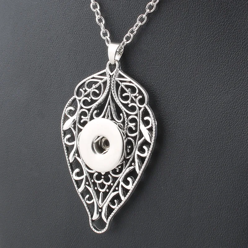 

bohemian choker necklace 18mm snap button necklaces & pendants Leaf Shape statement long necklace for women silver jewelry ZG050