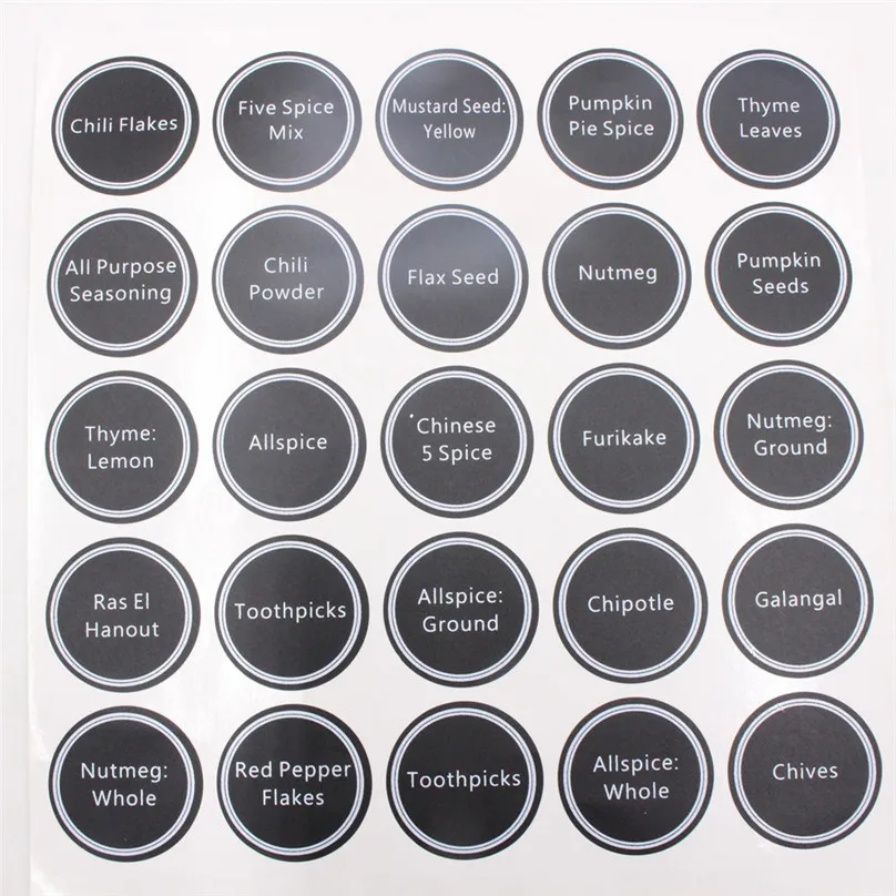 13pcs Printed Spice Jar and Pantry Label Set Chalkboard Round Stickers Write-on Labels Stickers #4M08 (6)