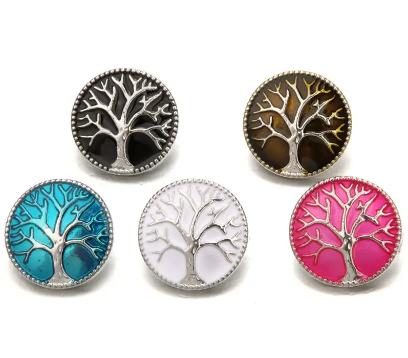

5pcs alloy round oli printing/Hollowed out tree of life convertible snap button charm pendant jewelry fit for necklace/bracelet
