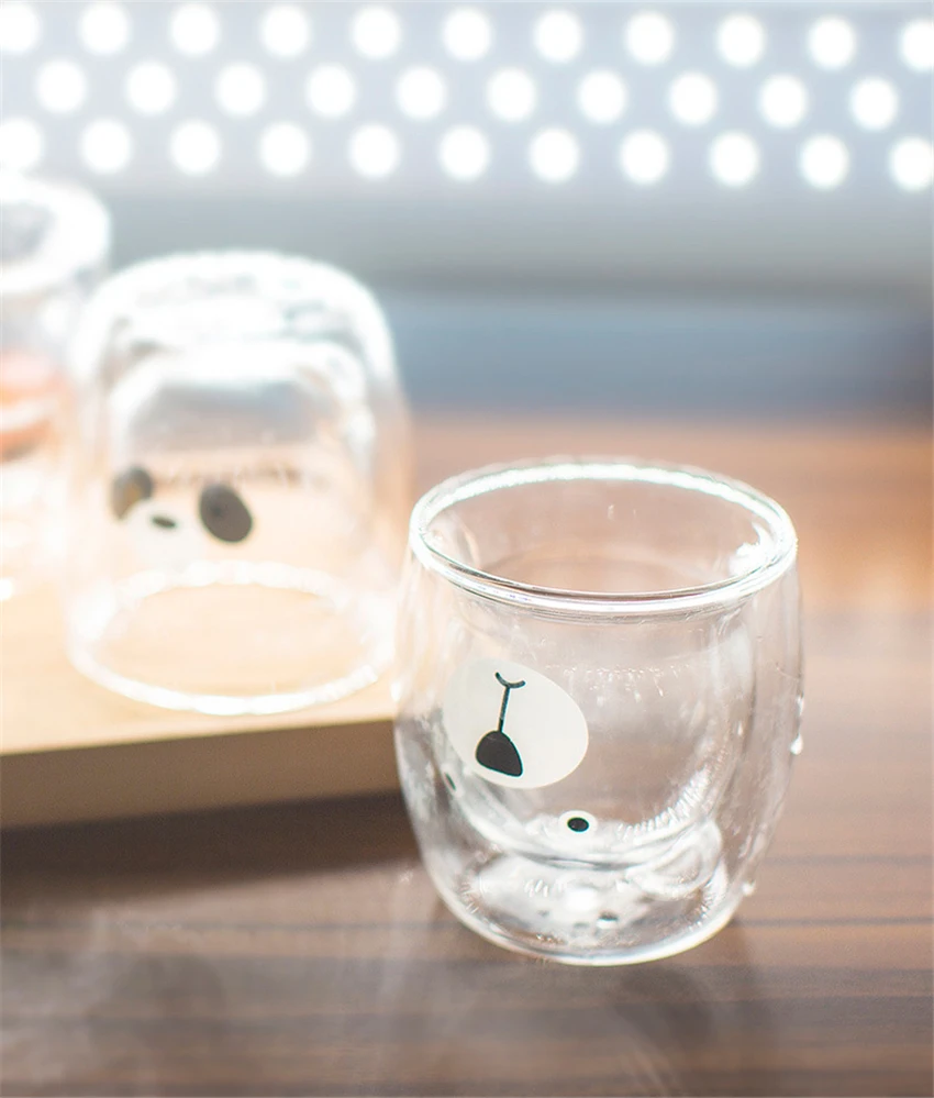 Стеклянная чашка с двойными стенками в виде милой панды, 260 мл, медведь, пивное стекло es, креативное стекло для утреннего молока, сока, термостойкая кружка, рюмка