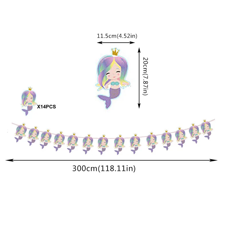 Русалка Вечерние баннеры с днем рождения Висячие Детские флажки для душа вечерние украшения Вымпел Детская комната украшения