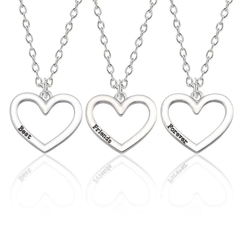 

3 Piece Set Of Best Friend Necklace For Women Silver Hollow Heart Pendant Necklace BFF Men And Women Friendship Jewelry Gift