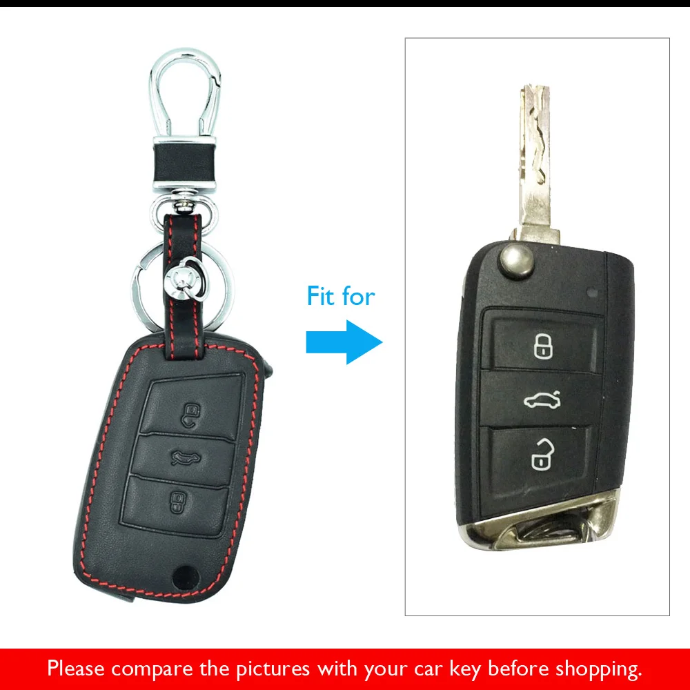 Leather Car Key Case Remote Protector Cover For Volkswagen VW Golf 7 GTI R MK7 Tiguan 2017 Skoda Octavia A7 For Seat Leon Ibiza
