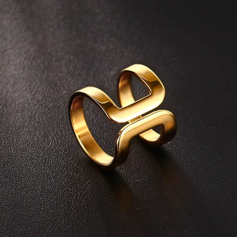Meaeguet Women Stainless Steel Wrap Around Straight Line Center Above Knuckle Midi Ring Gold-Color Fashion Cocktail Jewelry