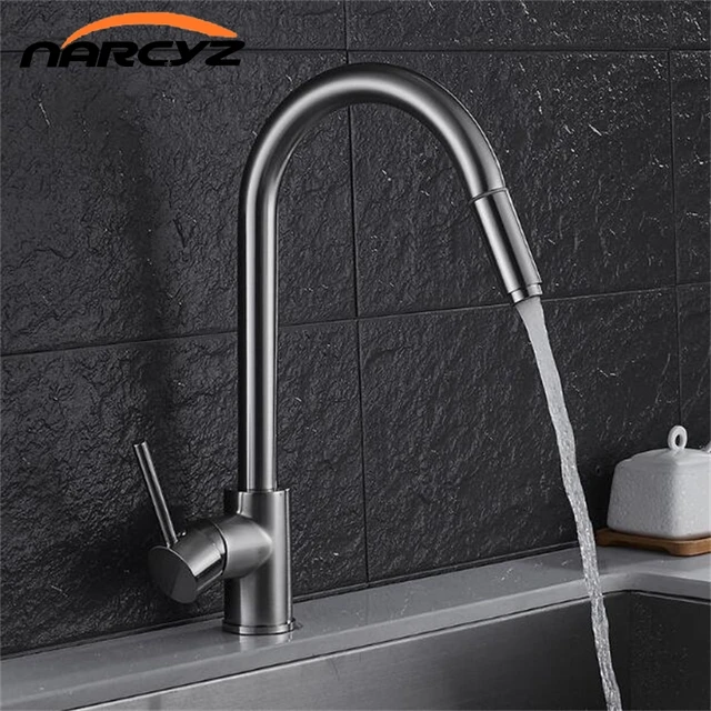 Cheap New style Luxury Nickel Single Handle Kitchen Faucet Pull Out Sprayer 360 Rotatable Single Hole Sink Mixer Tap XT-84
