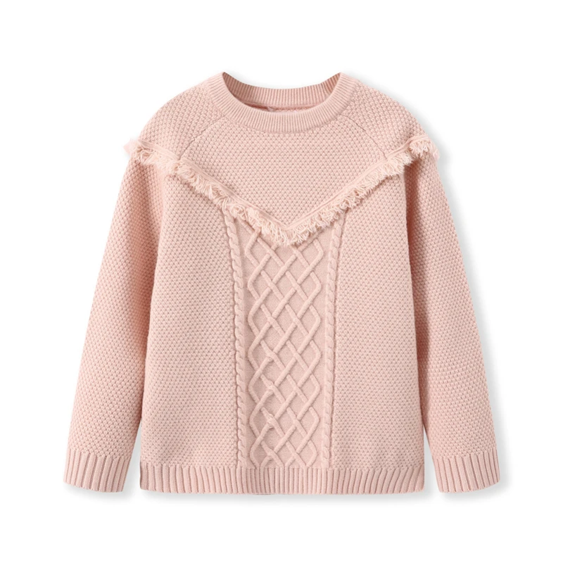 Balabala/свитер с воланом для маленьких девочек; пуловер с бахромой для девочек; свитер с косичками и трикотажной резинкой на воротнике; манжеты и подол