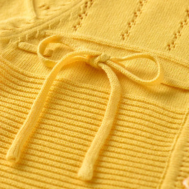 Bowknot Tie Baby Girl Sweater Kids Hollow Out Pullover Coat Solid Color Button Closure Cardigan High Quality Cotton Blend Toddler Child Outfit (2)