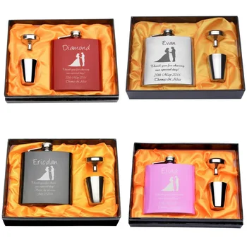 

1 Set Personalized Engraved 6oz Hip Flask Stainless Steel Wedding Anniversary Day Father's Mother's Day Best man Gifts Favors