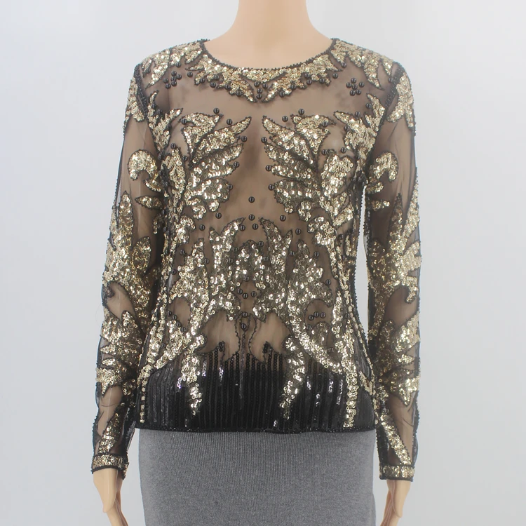 Luxury Spring Sexy Beading Sequin Shirt 