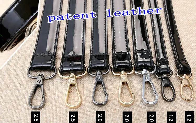 bag strap Handle belt black patent leather PU DIY Lady handbag accessories  With Snap hook adjustable 2.5cm 2cm 1.2cm width