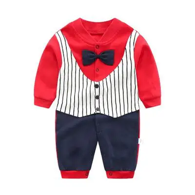 Baby Jumpsuit spring Clothing Newborn Cotton Clothes Infant Long Sleeved Rompers Baby Boys Bow Tie Climbing Roupa Pajama Outwear - Цвет: red