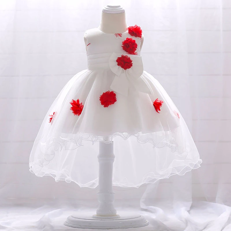 

Baby Girl Dress with Red Rose Decor Children's Special Occasion Dress Birthday Party Dress Prom Pageant Frock A015 bebe Vestidos