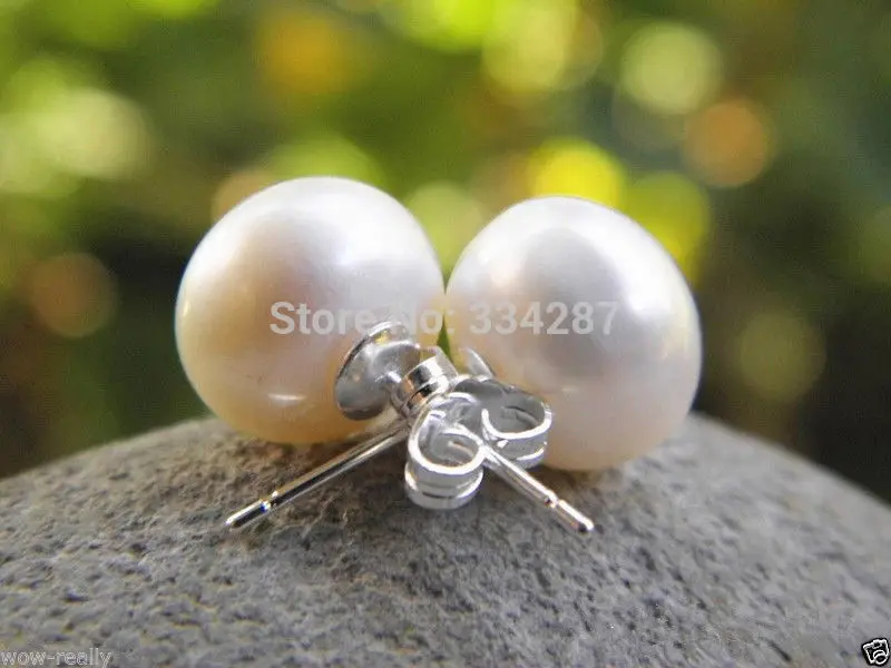 

Natural Rare 11-12mm White Freshwater Pearl 925 Sterling Silver Stud Earrings