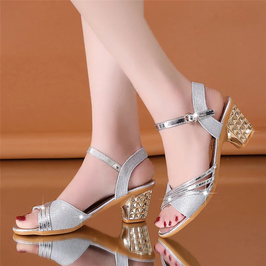 

Summer Shoes Women Peep Toe Thick With High Heels Buckle Strap Platform Rhinestone Women Fashion Sandals Shoes 618#45