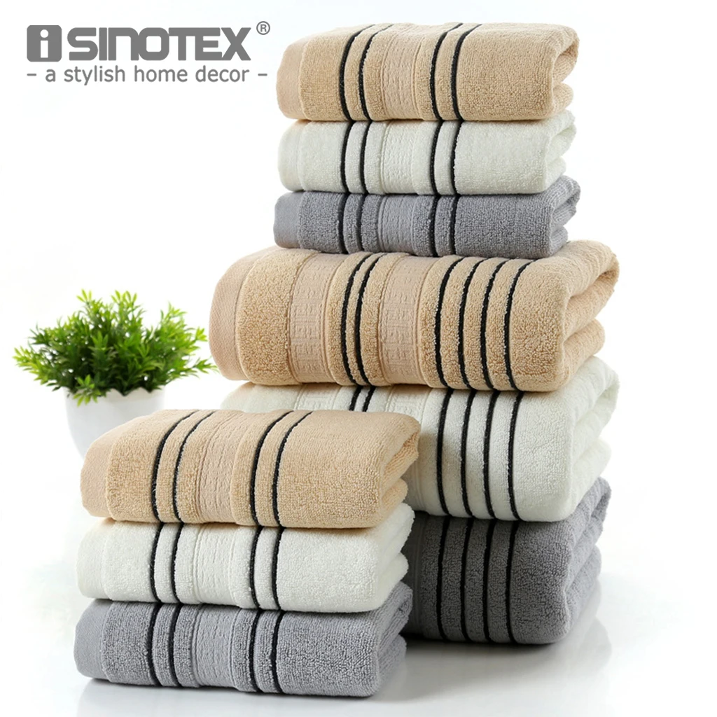 

3-Piece Striped 100% Cotton Towel Set One Piece 70*140cm Bath Towel Two Pieces 34*74cm Face Towels Soft Towel Set Home Textile