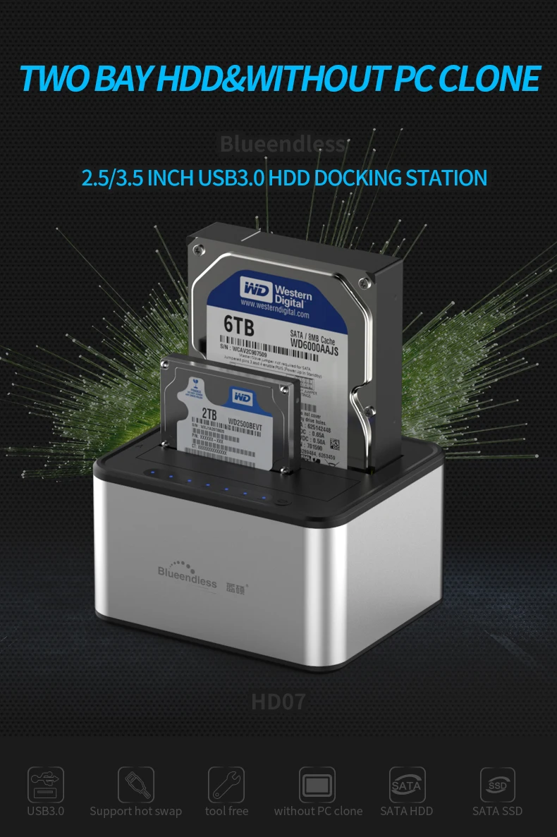 Клон hdd 2,5 sata док-станция hdd чехол 2,5 usb 3,0 2," hdd корпус usb 3 Алюминиевый Чехол HD07 hdd док-станция usb 3,0