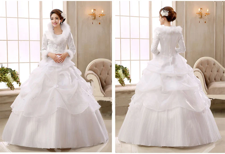 Jieruize White Organza Ball Gown Cheap Muslim Wedding Dresses Long