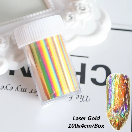 Голографическая Лазерная золотой серебряный ноготь, матовая пленка для ногтей, наклейки, дизайнерские украшения, аксессуары для маникюра TR1001 - Цвет: Laser Gold