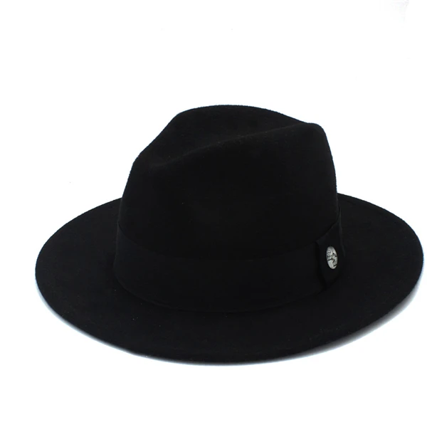 Новая модная шерстяная Женская Мужская зимняя Осенняя фетровая шляпа с широкими полями Sombreros Jazz Hat для джентльмена Панама топ шляпа 25 - Цвет: Black