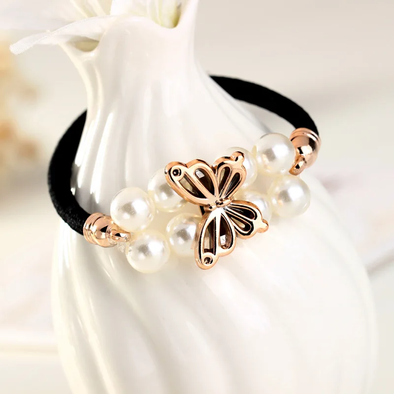 

2PCS h air rope pearl elastic rubber band girl p onytail