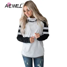 ADEWEL Повседневная Женская толстовка с двойным капюшоном милые университетские полосатые рукава с длинными рукавами кавайные толстовки футболки топы Femmes