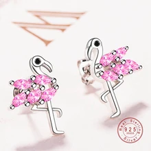 Серебряные серьги-гвоздики в виде фламинго с птицей из кристаллов для женщин, корейские серьги для девушек, женские аксессуары для ушей, подарки на день рождения