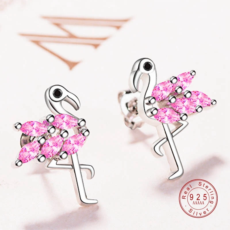 

Flamingo Bird Crystal Silver Stud Earring for Women Korean Earrings Ladies Fashion Girl Female Ear Accessories Birthday Gifts