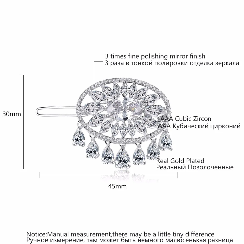 LUOTEEMI New Unique Round Flower Tassel Drop CZ Hair Accessories Korean Fashion Bridal Wedding Luxury Hair Pins Christmas Gift