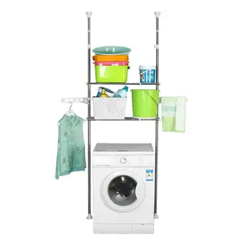 

Bathroom Floor Stand Extension Two Tiers Shelves Storage Rack Over Toilet/Bathroom/Laundry Washing Machine Shelf Rack with Hooks