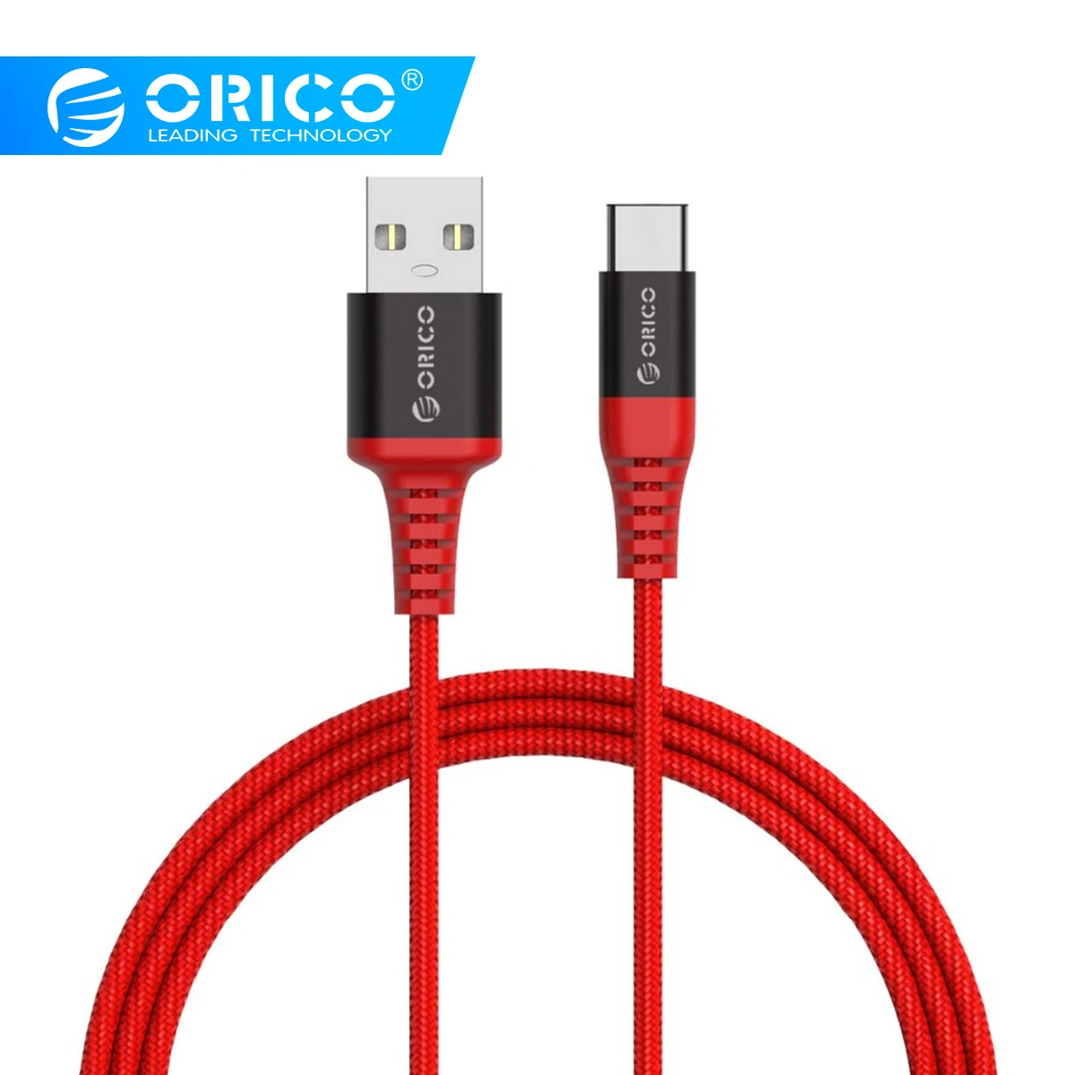 Кабель ORICO type-C-USB-A, 1 м/3 фута, зарядный шнур, USB-C, кабель для синхронизации данных, макс. 3 А, для смартфона, планшета, материя, черный/красный