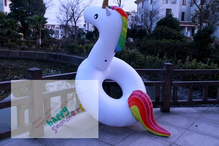 

giant 102" rainbow unicorn swim tube soft pvc inflatable unicorn swimming ring beach pool floater summer fun toys for sale