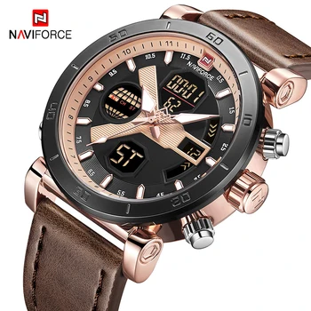 

NAVIFORCE Analog Digital Watch Men Fashion Sport Waterproof Leather Clock Mens Watches Army Military LED Quartz Wrist Watches