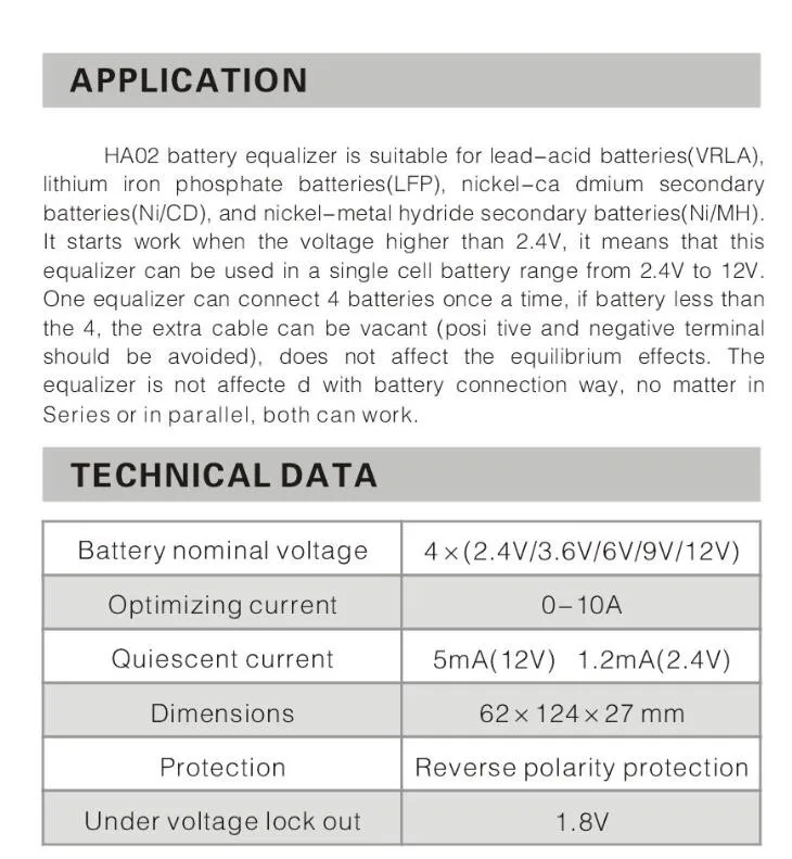 Аккумулятор эквалайзер HA02 2,4 V/3,6 V/6 V/9 V/12 V свинцово-кислотный/литий-железо-фосфат/никель-кадмий вторичный Ni/MH батареи балансир