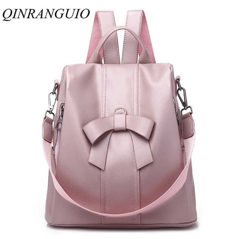 

QINRANGUIO Backpack Women Fashion PU Leather Backpack with Bow Large Capacity Women Backpack School Bags for Teenage Girls