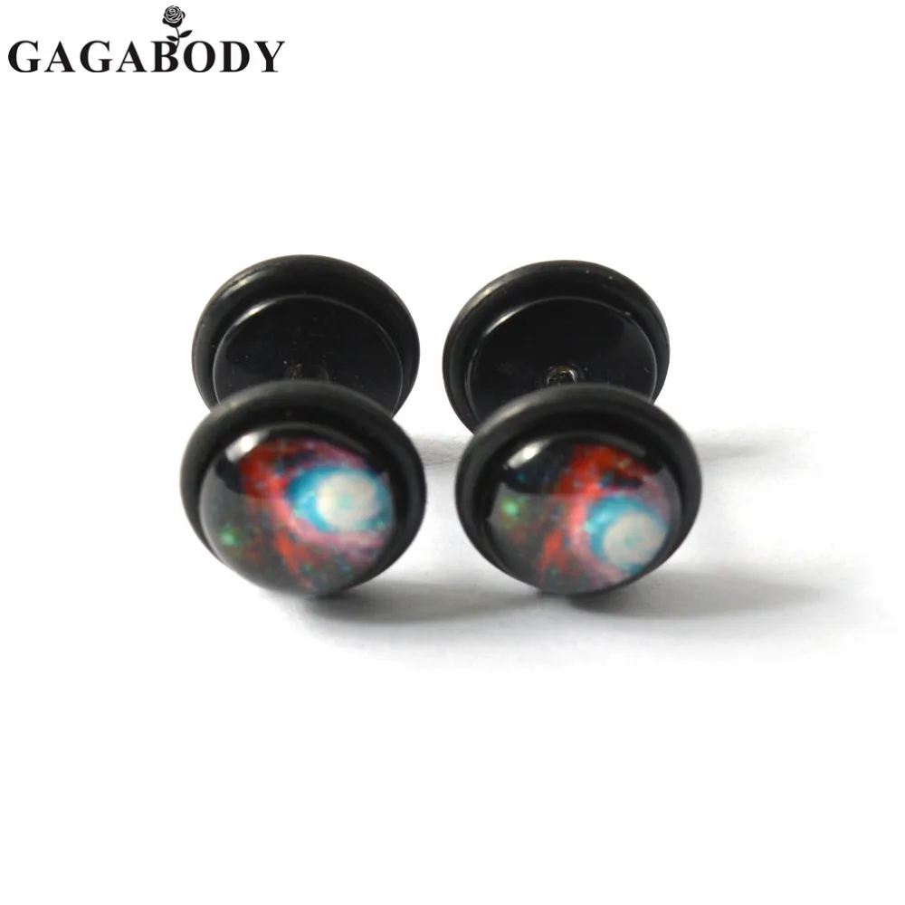 

Black Titanium Peaceful Universe and Moon Cheater 16G Acrylic Stainless Steel Ear Plugs Body Piercing Studs Earrings 2Pcs