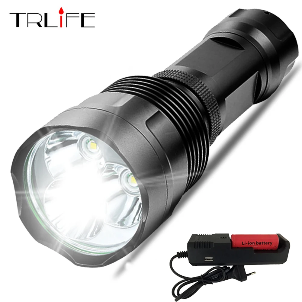 

Super Bright 48000LM Flashlight 3T6-16T6 LED Outdoor Lighting 5 Modes Waterproof Torch Lanterna Hunting with 26650 & Charger