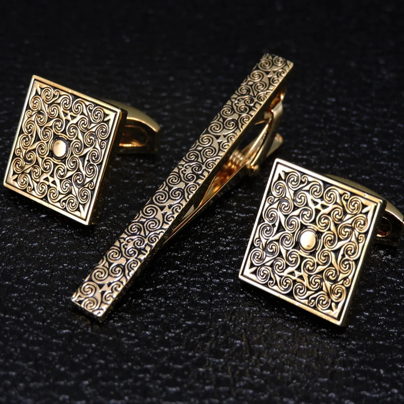 HYX Classic golden Tie Clips cufflinks set for Men High Quality Enamel